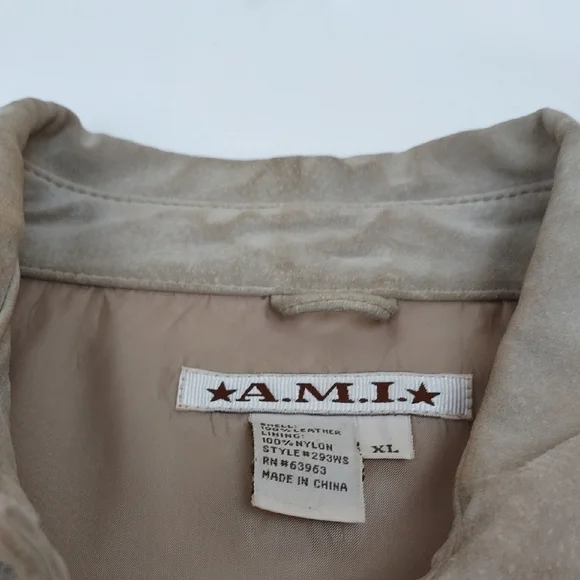 A.M.I. Genuine Leather Button Front Jacket Tan Beige XL - Picture 8 of 12